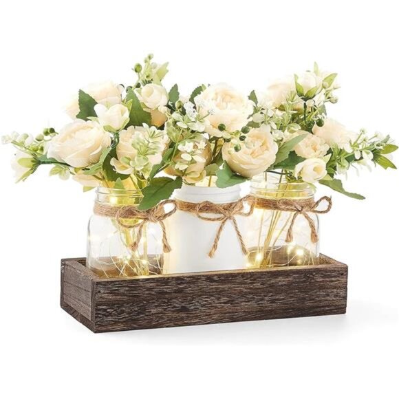 Mason Jar Lights Centerpiece Table Decorations for Dining Room Farmhouse Table - Picture 1 of 7
